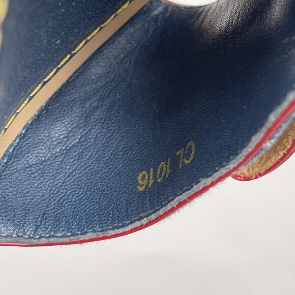 LOUIS VUITTOM Blue Monogram Denim Bow Platform Slide Mules, Size 37.5 US 7 - Picture 11 of 13